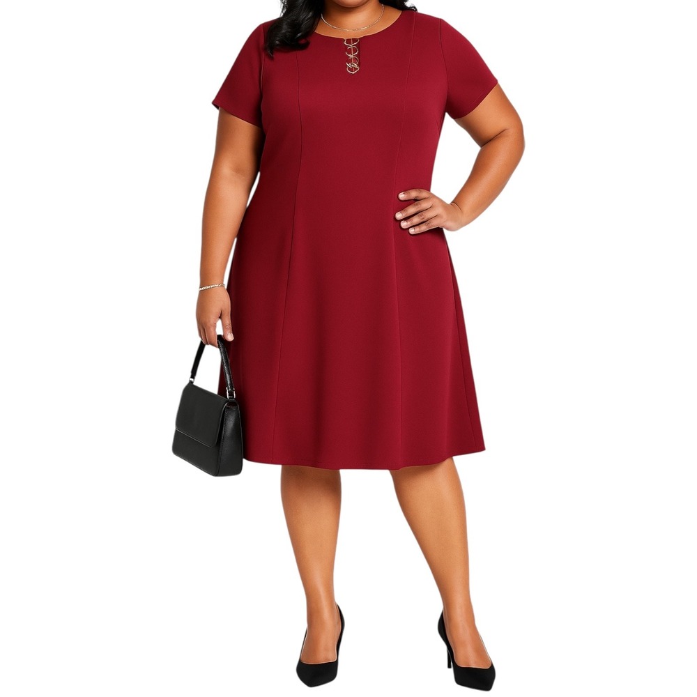 ALYX Dress Womens Size 12 Career‎ Wine Red Gold Short Sleeve Fit & Flare L